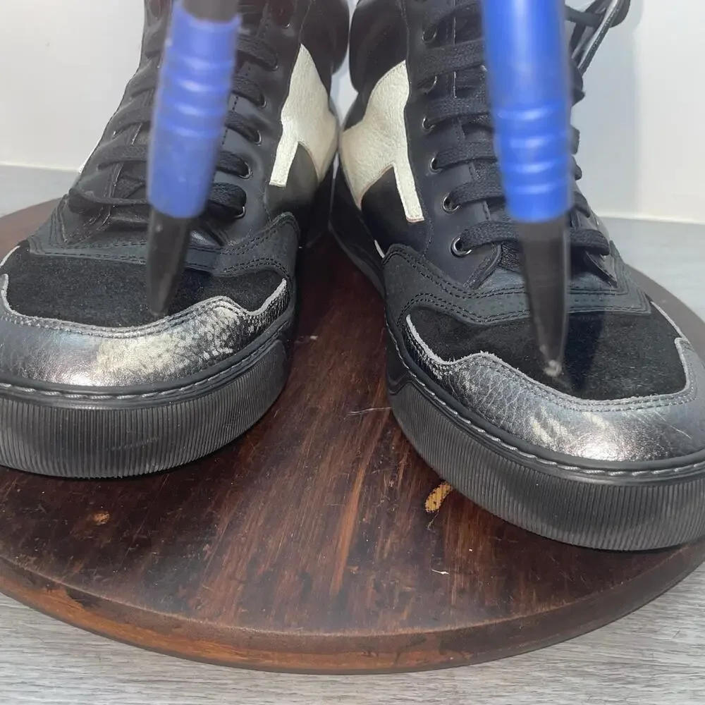 LANVIN Lace-Up Mid Top Black Leather Mix Materia Sneakers Men's Size 7 Shoes